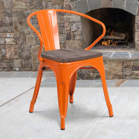 Flash Furniture CH-31270-OR-WD-GG Orange Metal Chair with Wood Seat and Arms 
